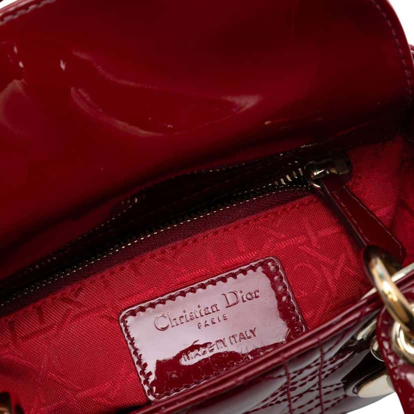 Dior Mini Patent Cannage Lady Dior Red Leather Good condition - Box View