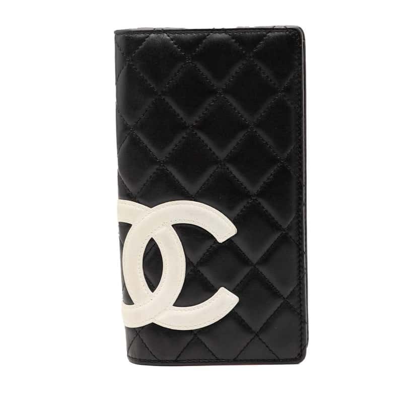 Chanel Quilted Lambskin Cambon Ligne Bifold Wallet Black Leather Good condition - Front View