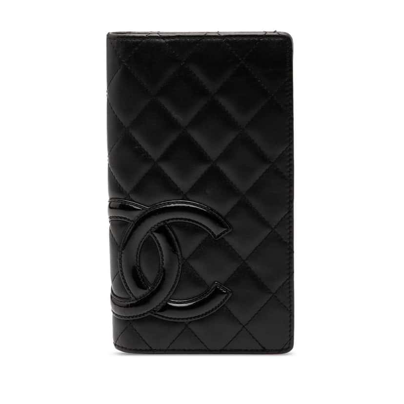 Chanel Quilted Lambskin Cambon Ligne Bifold Wallet Black Leather Good condition - Front View