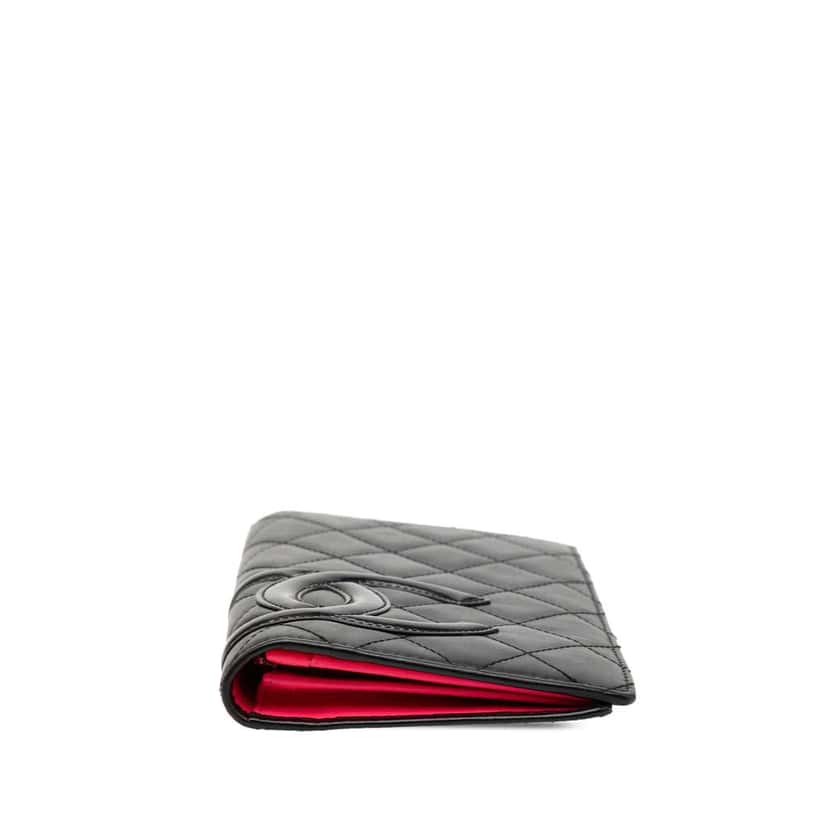 Chanel Quilted Lambskin Cambon Ligne Bifold Wallet Black Leather Good condition - Inside View