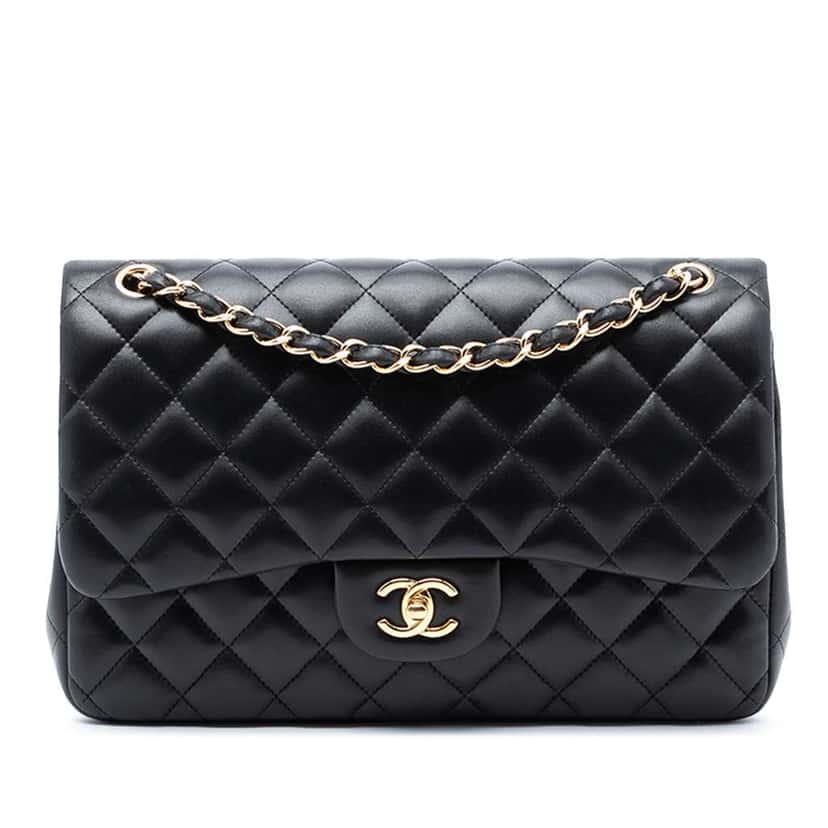Chanel Jumbo Classic Lambskin Double Flap Black Leather Good condition - Front View