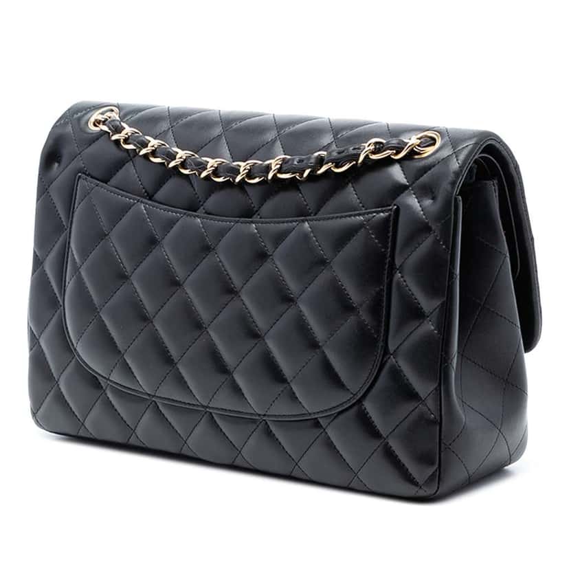 Chanel Jumbo Classic Lambskin Double Flap Black Leather Good condition - Back View