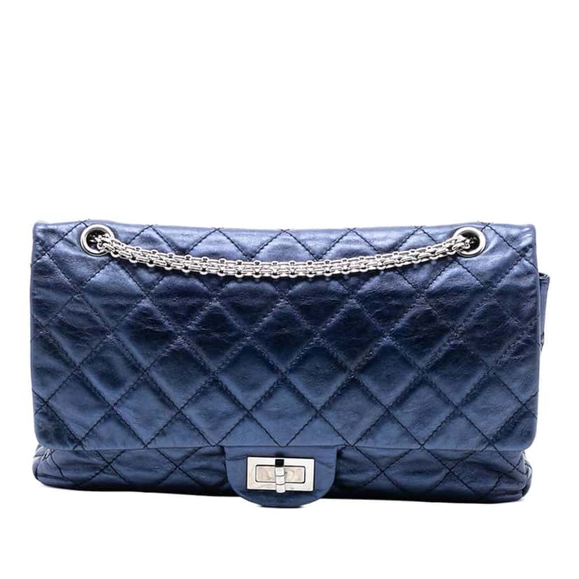 Chanel Metallic Quilted Aged Calfskin Reissue 2.55 Double Flap 227 Blue Leather Good condition - Front View