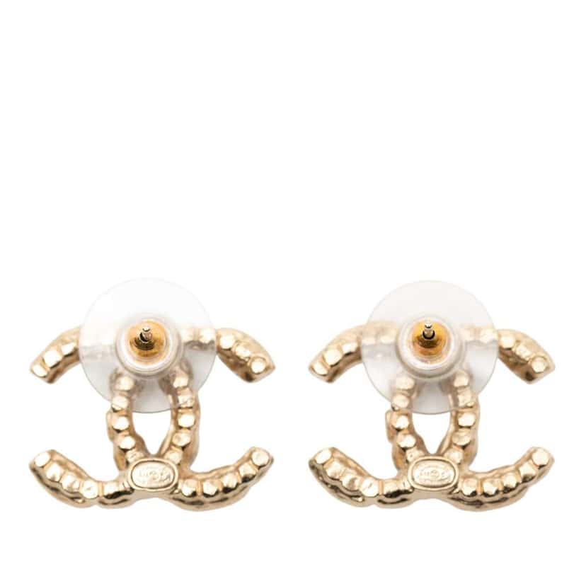 Chanel CC Gold Plated Faux Pearl and Rhinestone Push Back arrings Gold Metal Good condition - Back View