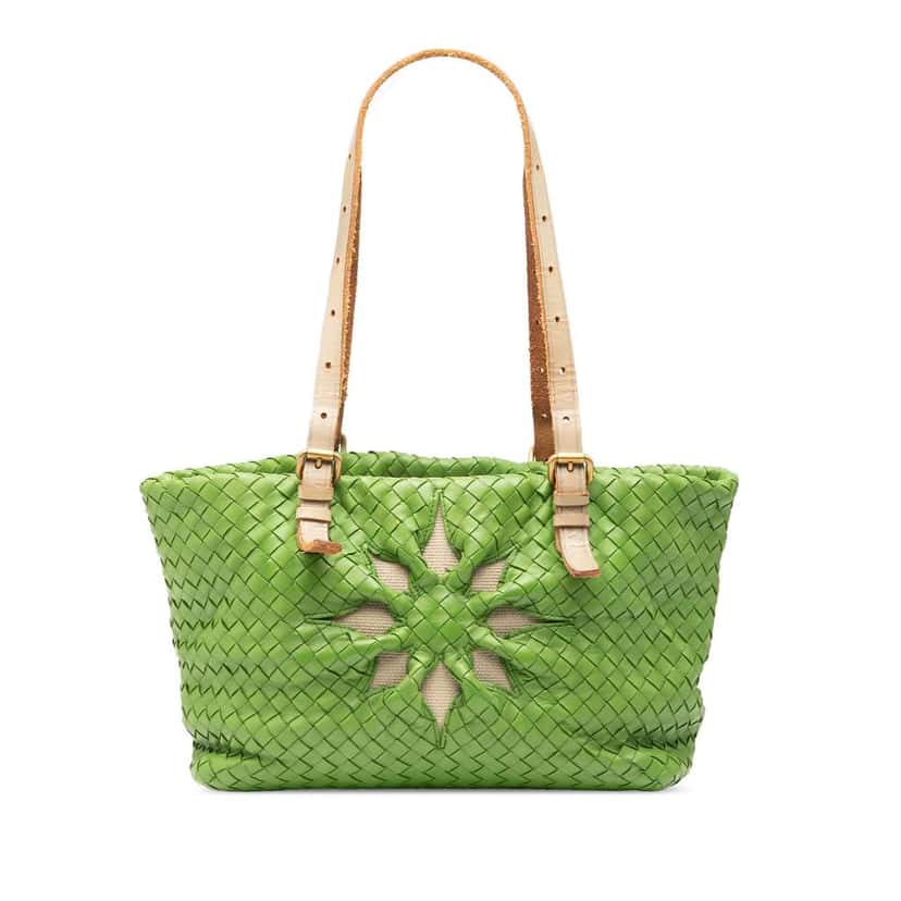 Bottega Veneta Nappa Intrecciato Marquise Flower Tote Green Leather Very good condition - Front View