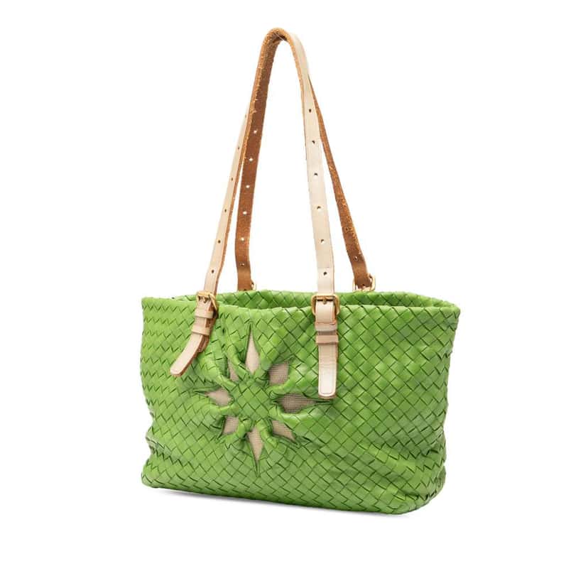 Bottega Veneta Nappa Intrecciato Marquise Flower Tote Green Leather Very good condition - Back View