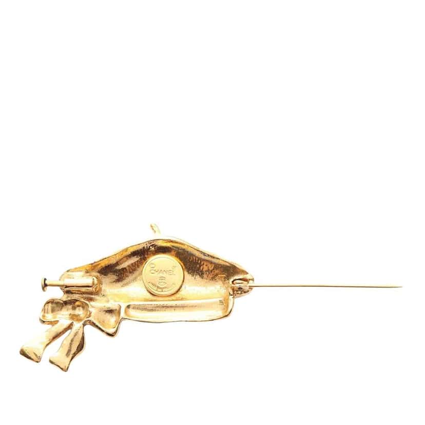 Chanel Gold Plated Beret Motif Brooch Gold Metal Good condition - Back View