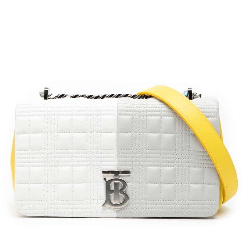 Burberry Small Tricolor Quilted Lambskin Lola Crossbody White Leather Good condition - Front View