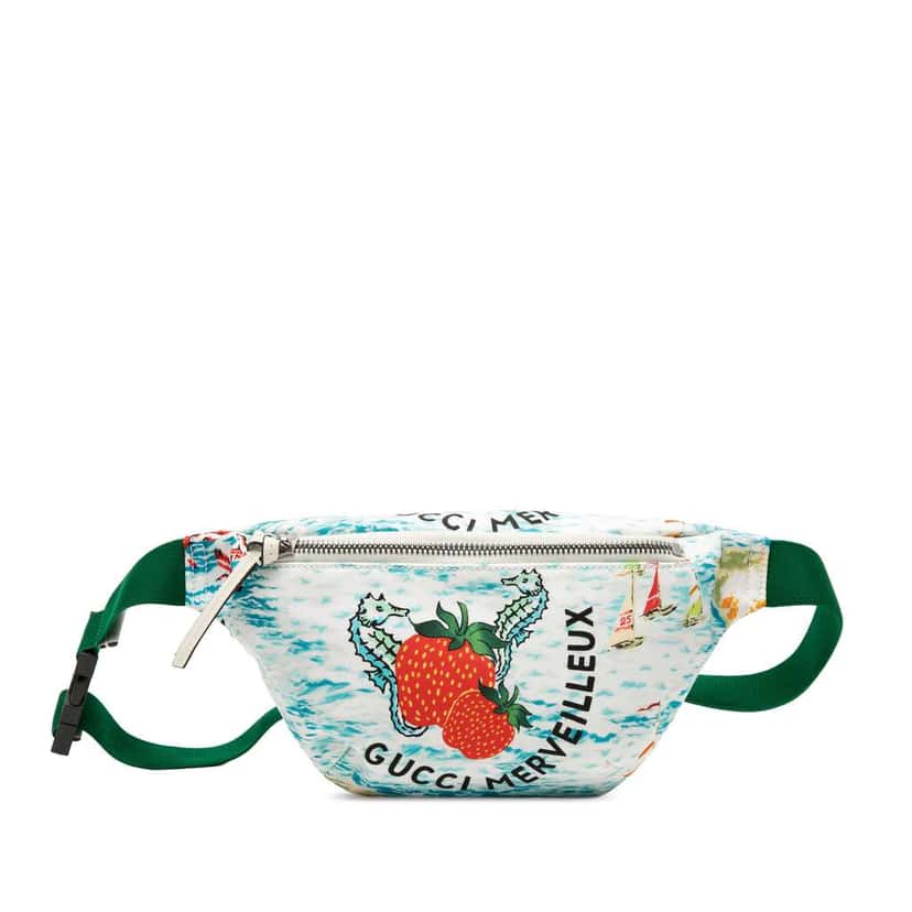 Gucci Nylon Merveilleux Strawberry Print Belt Bag White Good condition - Front View