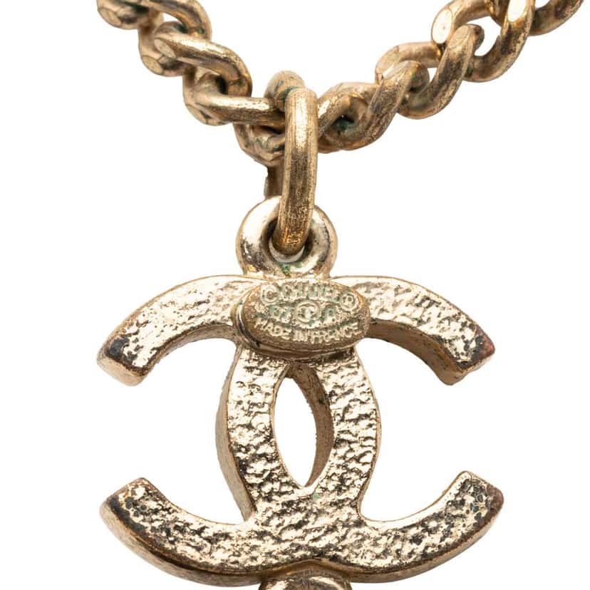 Chanel CC Gold Plated Enamel Velvet Bow Pendant Necklace Gold Metal Good condition - Inside View
