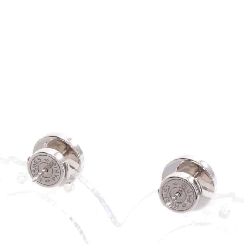 Hermès Stainless Steel Logo Round Push Back Earrings Silver Stainless steel Good condition - Back View