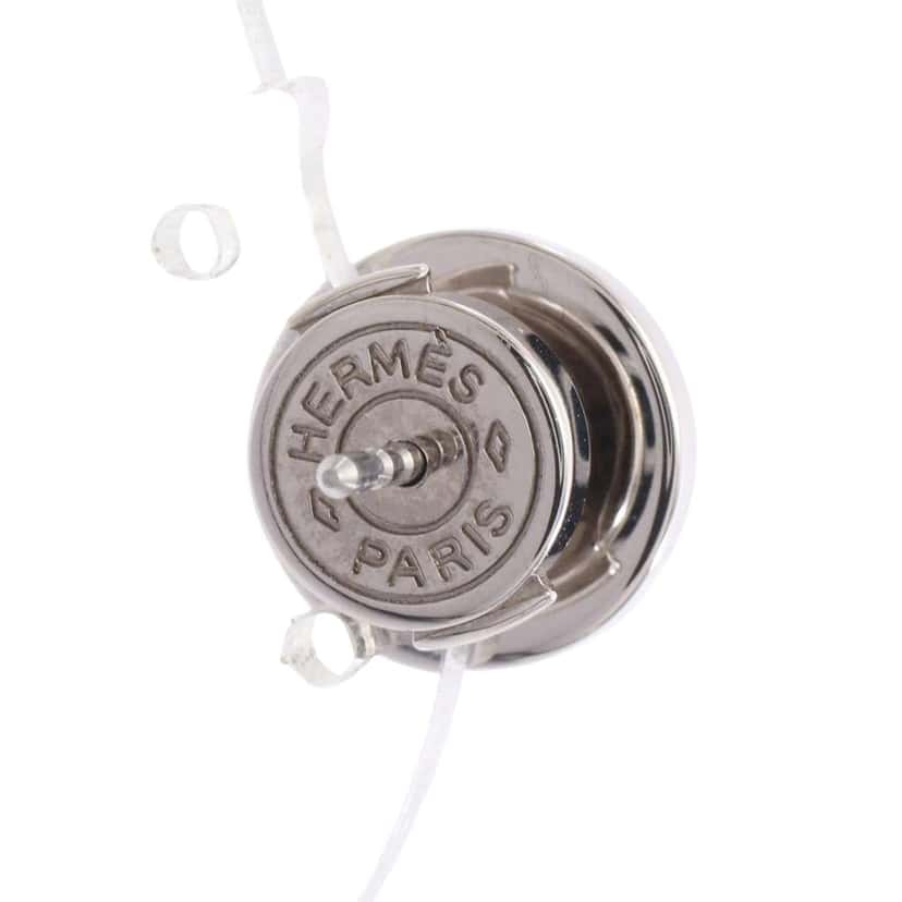 Hermès Stainless Steel Logo Round Push Back Earrings Silver Stainless steel Good condition - Inside View