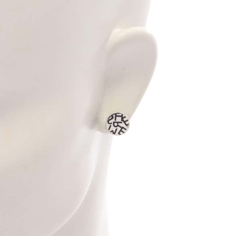 Hermès Stainless Steel Logo Round Push Back Earrings Silver Stainless steel Good condition - Model View