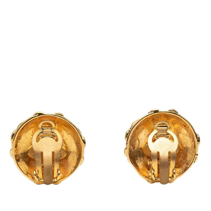 Chanel CC Gold Plated Round Clip On Earrings Gold Metal Good condition - Back View