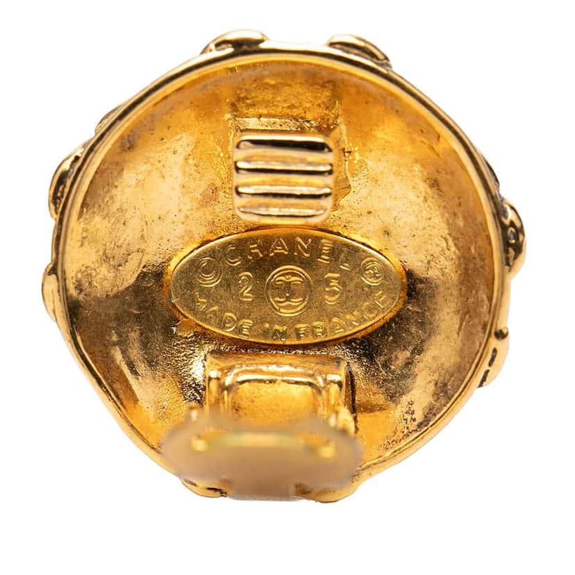 Chanel CC Gold Plated Round Clip On Earrings Gold Metal Good condition - Inside View