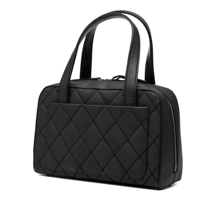 Chanel CC Quilted Calfskin Wild Stitch Handbag Black Leather Good condition - Back View