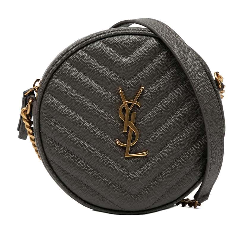 Saint Laurent Grain De Poudre Chevron Round Vinyle Camera Bag Grey Leather Good condition - Front View