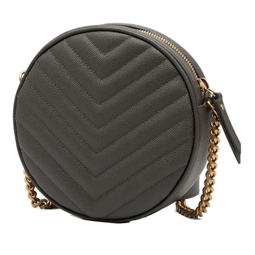 Saint Laurent Grain De Poudre Chevron Round Vinyle Camera Bag Grey Leather Good condition - Back View