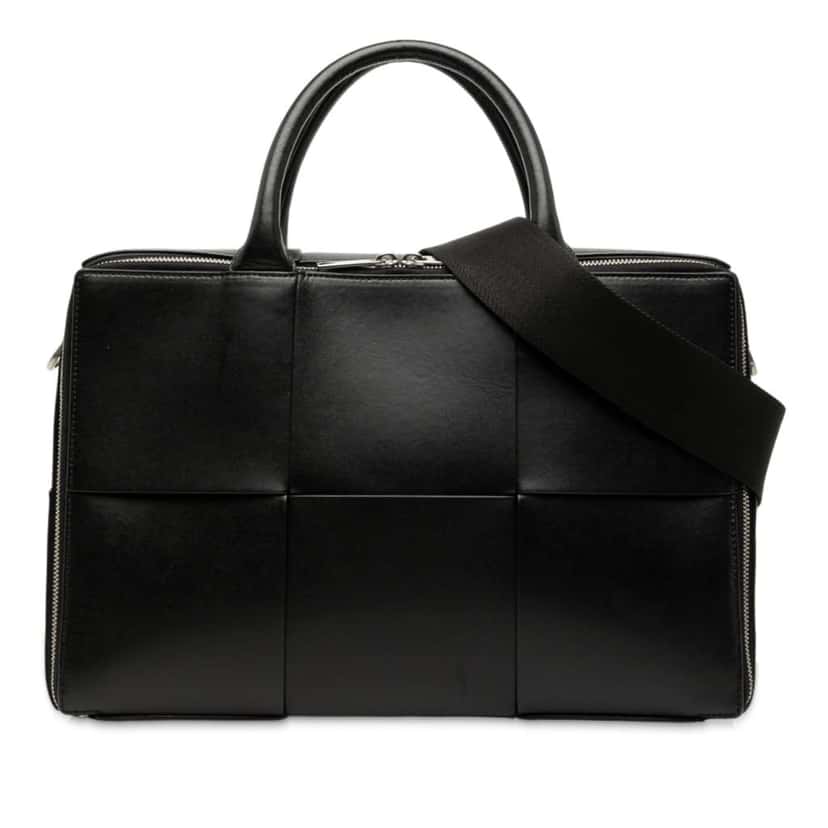 Bottega Veneta Calfskin Maxi Intrecciato Arco Briefcase Black Leather Good condition - Front View