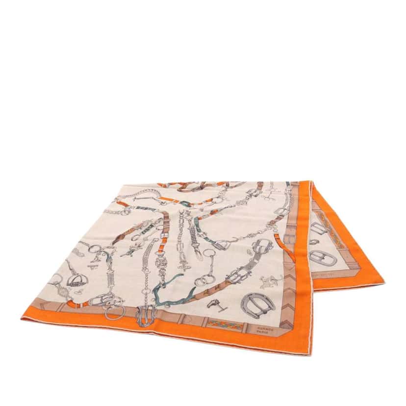 Hermès Les Chevaux Dechaines Cashmere Scarf Brown Wool Good condition - Front View