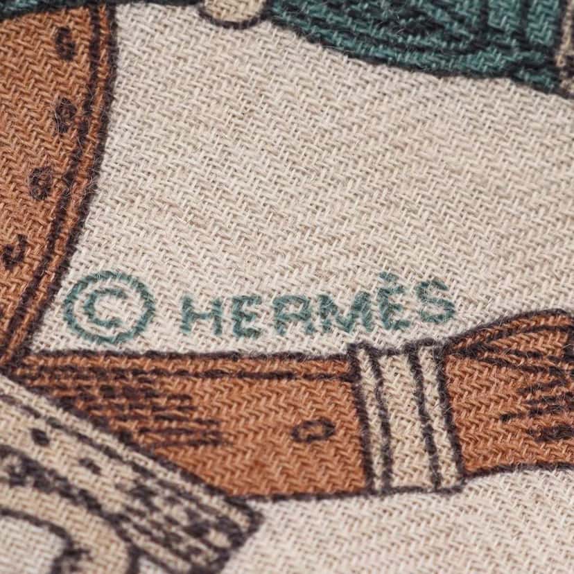 Hermès Les Chevaux Dechaines Cashmere Scarf Brown Wool Good condition - Inside View