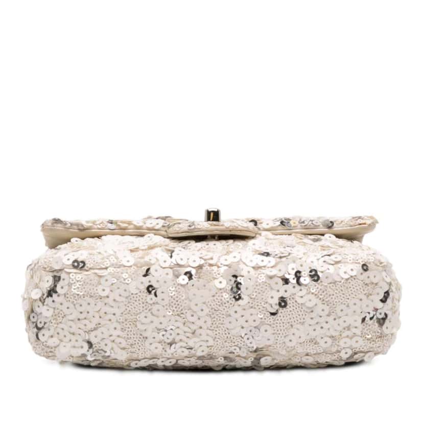 Chanel Mini Rectangular Classic Canvas Sequin Single Flap White Canvas Good condition - Inside View