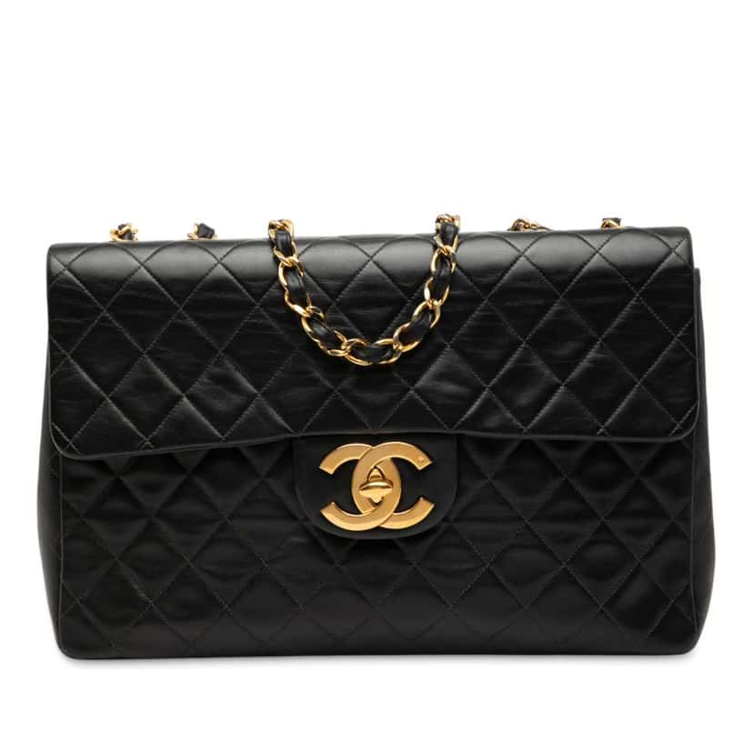Chanel Maxi XL Classic Lambskin Single Flap Black Leather Good condition - Front View