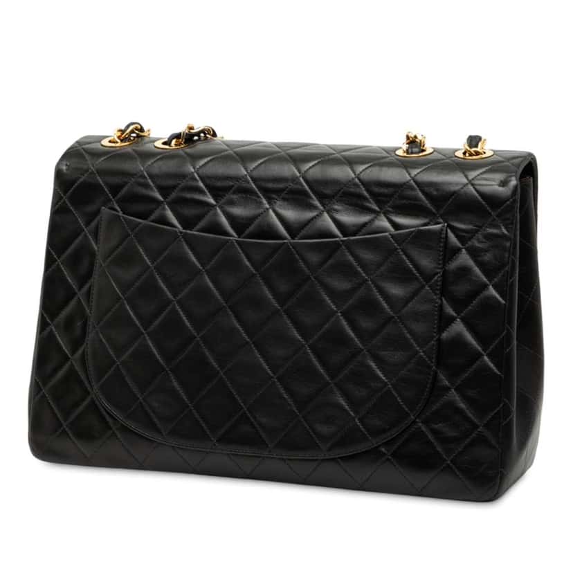 Chanel Maxi XL Classic Lambskin Single Flap Black Leather Good condition - Back View