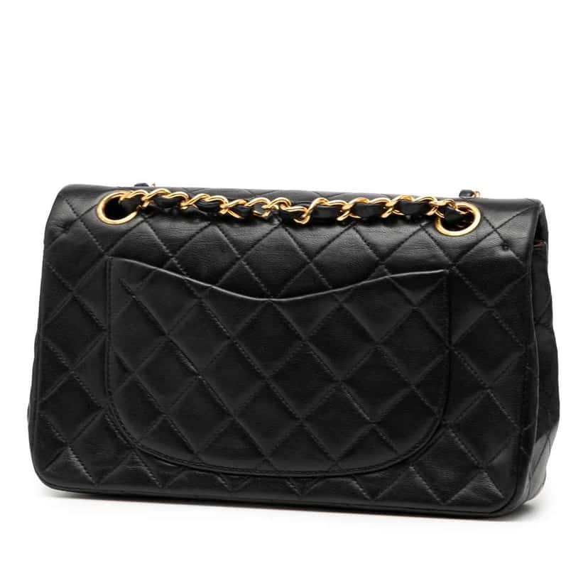 Chanel Small Classic Lambskin Double Flap Black Leather Good condition - Back View