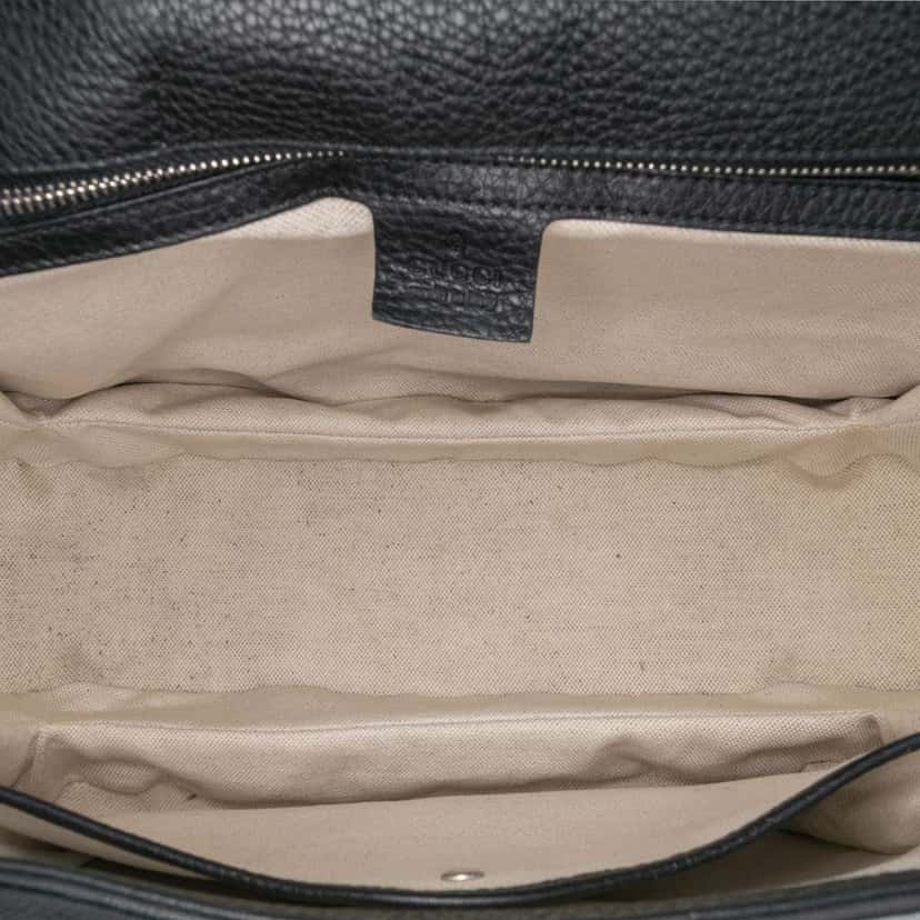 Gucci Large Pebbled Calfskin New Bamboo Top Handle Bag Black Leather Good condition - Model View