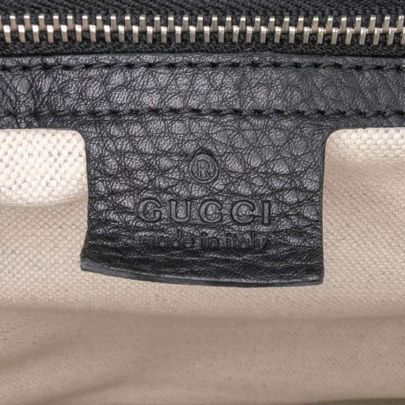 Gucci Large Pebbled Calfskin New Bamboo Top Handle Bag Black Leather Good condition - Box View