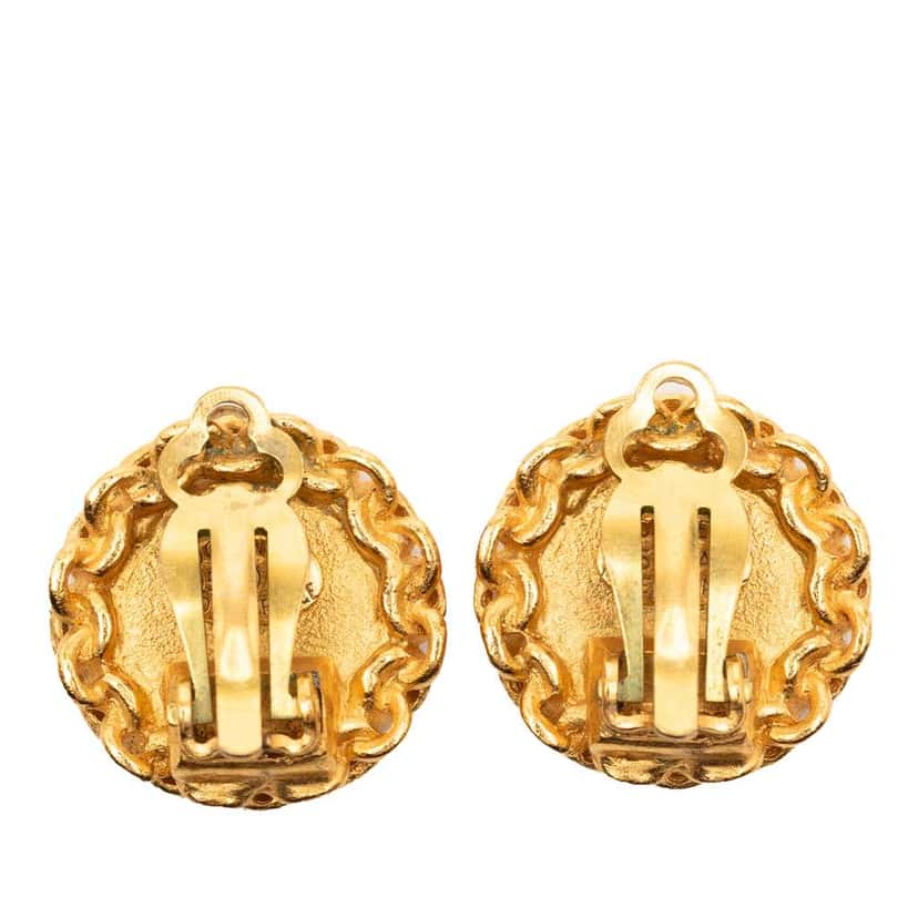Chanel Gold Plated CC Round Clip On Earrings Gold Metal Good condition - Back View