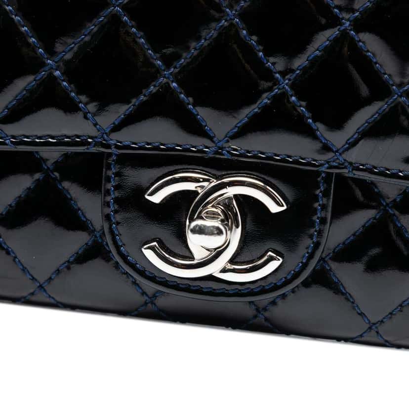 Chanel CC Quilted Patent East West Wallet On Chain Blue Leather Good condition - Box View