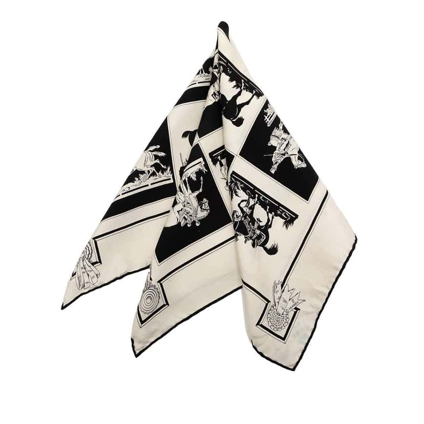 Hermès Brides de Gala en Desordre triangle Silk Scarf White Silk Good condition - Front View