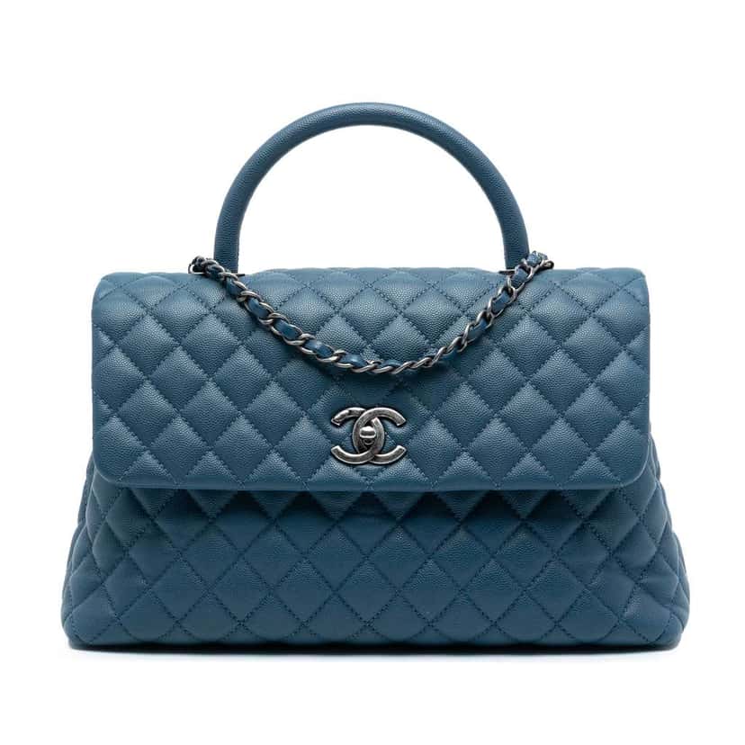 Chanel Medium Quilted Caviar Coco Top Handle Bag Blue Leather Good condition - Front View