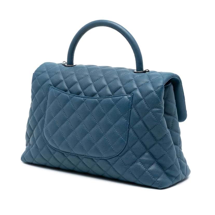 Chanel Medium Quilted Caviar Coco Top Handle Bag Blue Leather Good condition - Back View