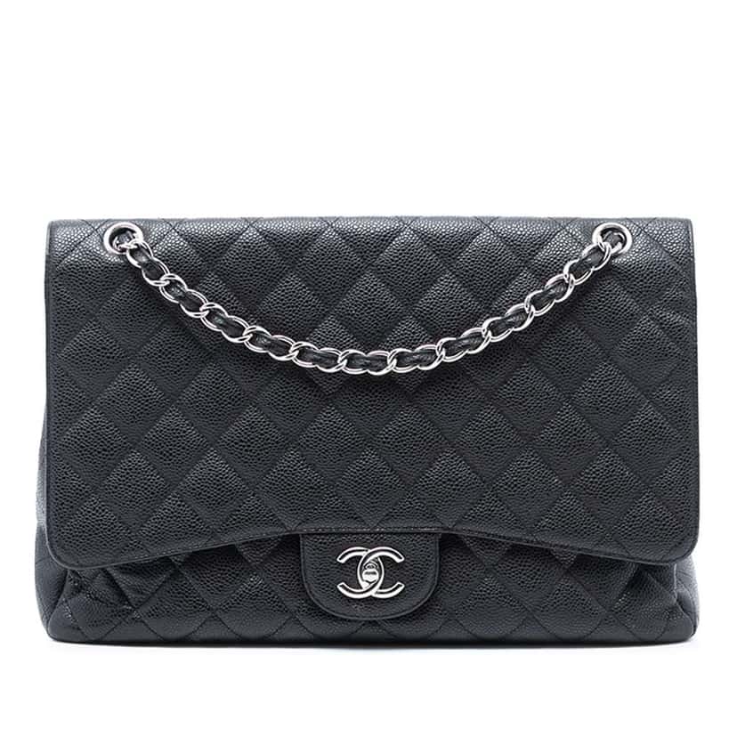 Chanel Maxi Classic Caviar Single Flap Black Leather Good condition - Front View