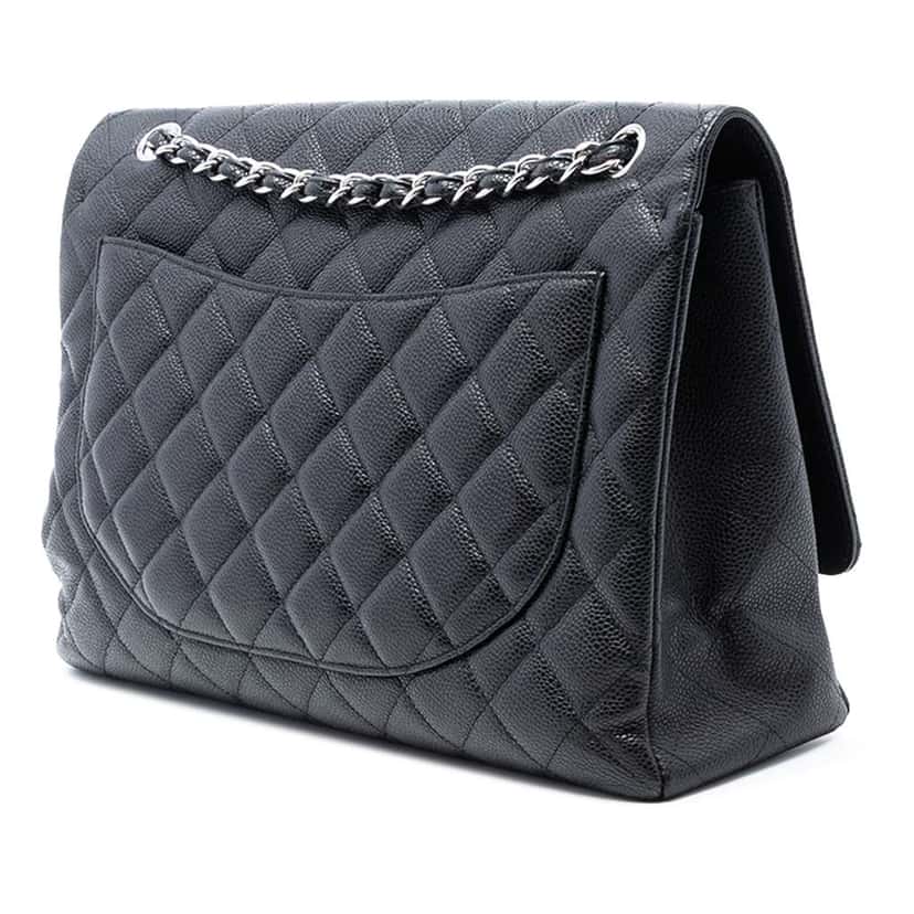 Chanel Maxi Classic Caviar Single Flap Black Leather Good condition - Back View