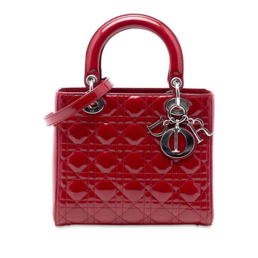 Dior Medium Patent Cannage Lady Dior Red Leather Good condition - Front View