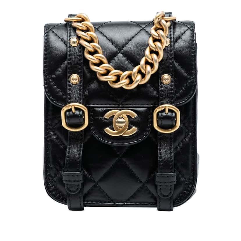 Chanel Mini Aged Calfskin City School Flap Black Leather Good condition - Front View
