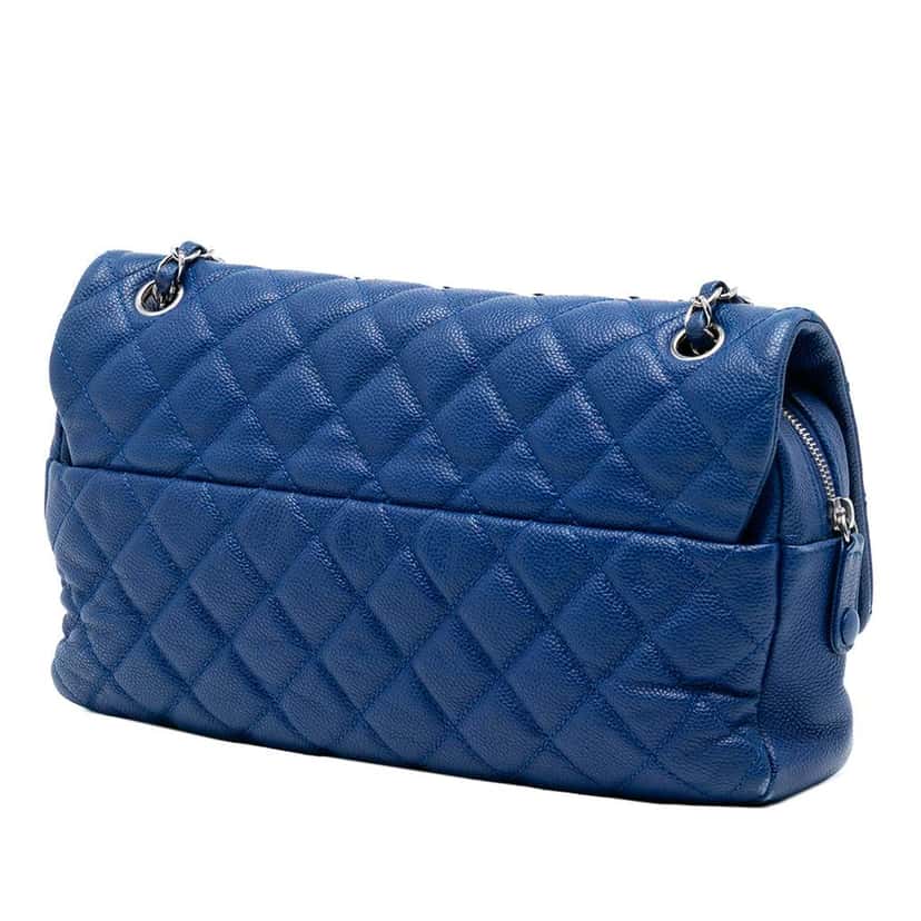 Chanel Jumbo Quilted Caviar Easy Flap Blue Leather Good condition - Back View