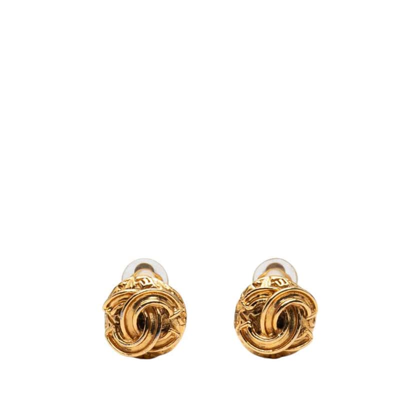 Chanel Gold Plated CC Round Clip On Earrings Gold Metal Good condition - Front View