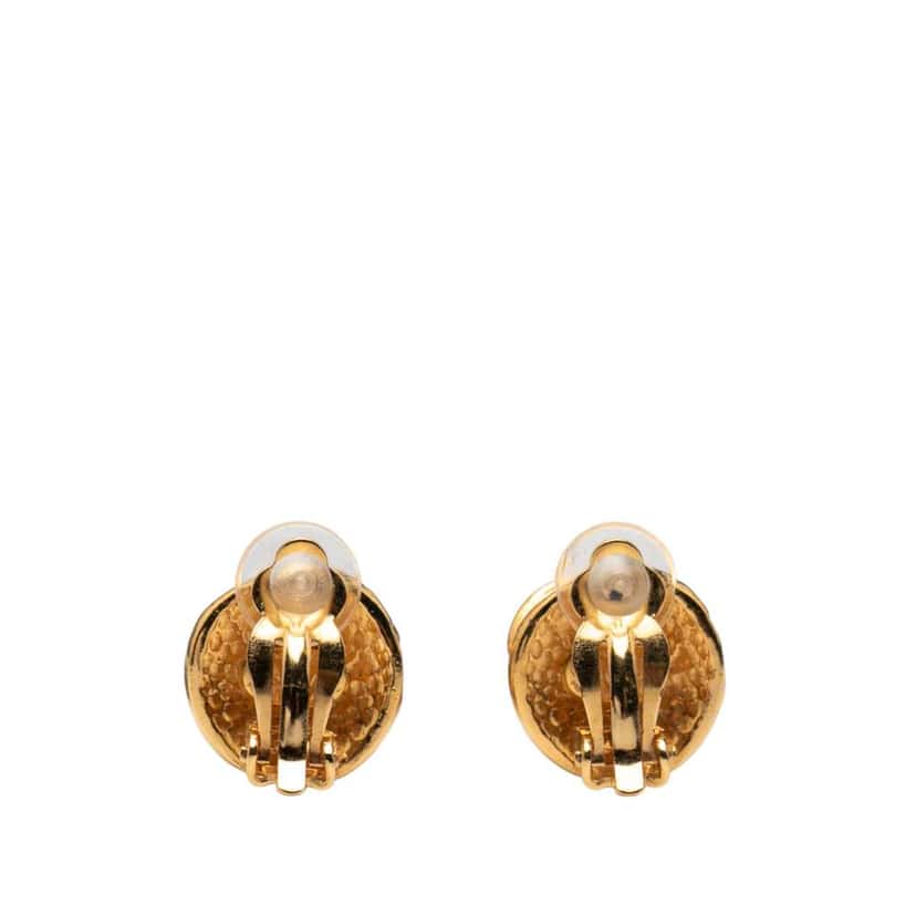 Chanel Gold Plated CC Round Clip On Earrings Gold Metal Good condition - Back View