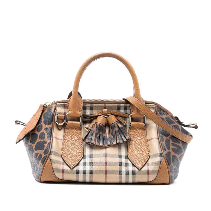 Burberry Small Haymarket Check Coated Canvas Animal Print Blaze Satchel Brown Canvas Good condition - Front View