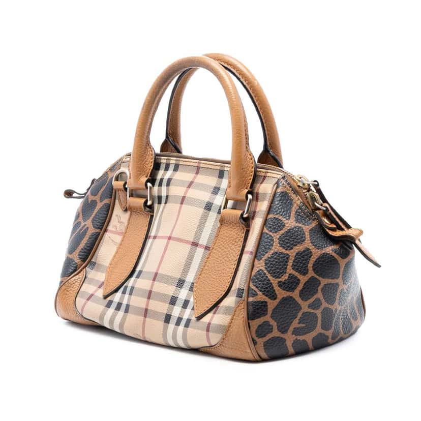 Burberry Small Haymarket Check Coated Canvas Animal Print Blaze Satchel Brown Canvas Good condition - Back View