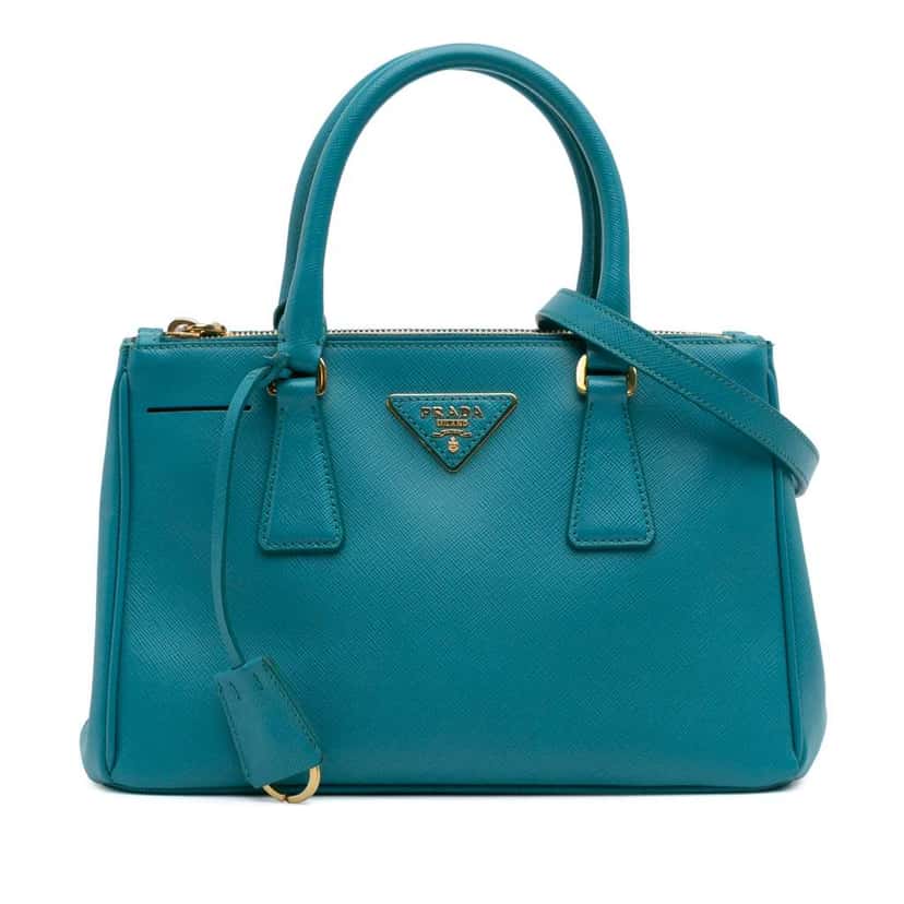 Prada Mini Saffiano Lux Galleria Double Zip Blue Leather Good condition - Front View
