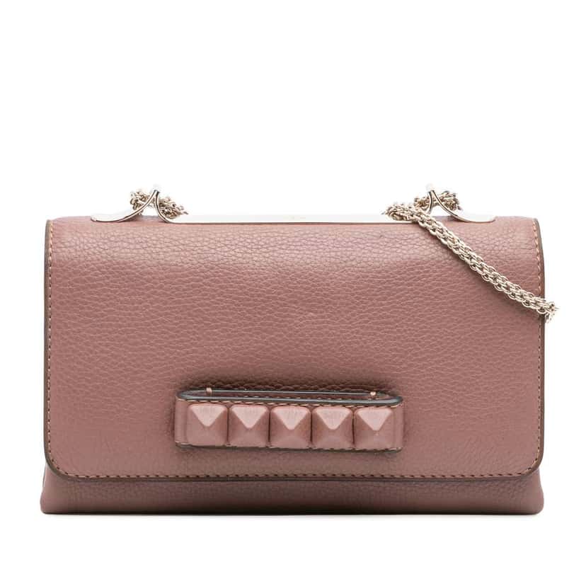 Valentino Leather Rockstud Va Va Voom Clutch on Chain Pink Leather Good condition - Front View