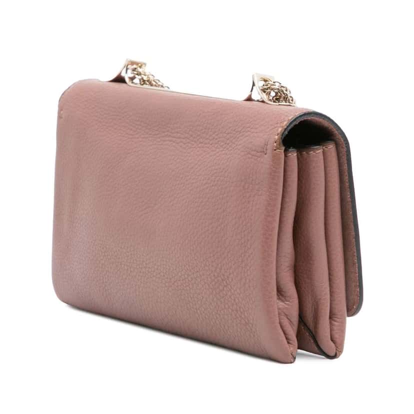Valentino Leather Rockstud Va Va Voom Clutch on Chain Pink Leather Good condition - Back View