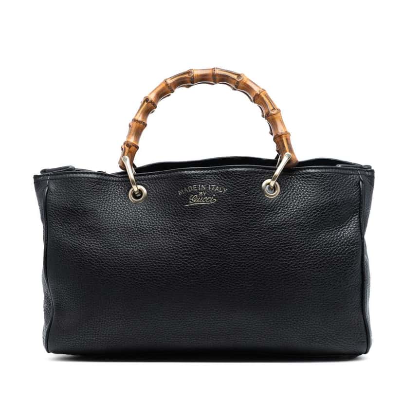 Gucci Medium Calfskin Bamboo Shopper Satchel Black Leather Very good condition - Front View