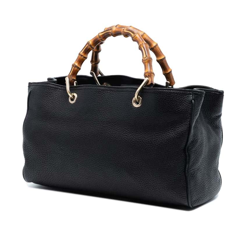 Gucci Medium Calfskin Bamboo Shopper Satchel Black Leather Very good condition - Back View